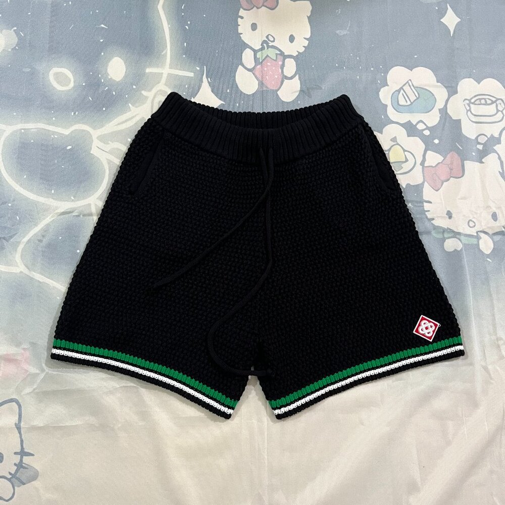 Casablanca Embroidered Trim Black Knit Shorts